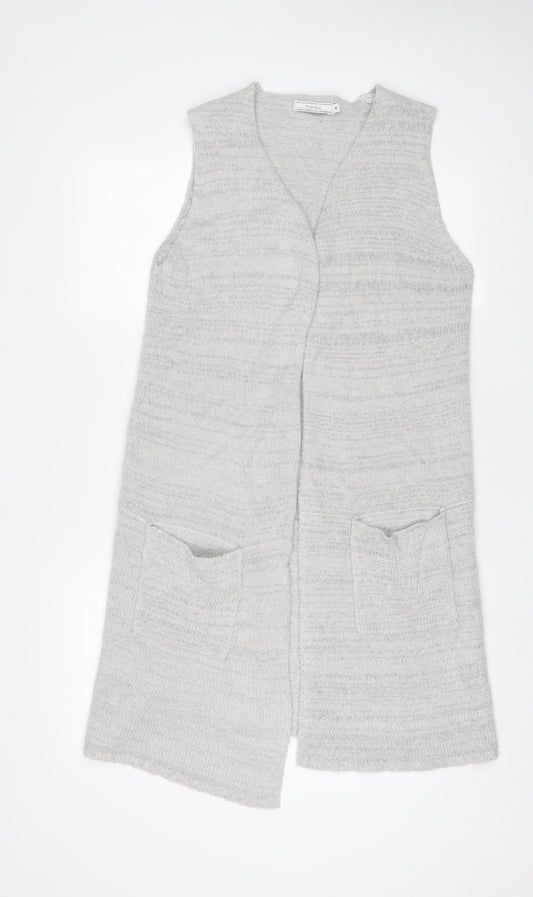Fransa Womens Grey V-Neck Acrylic Cardigan Jumper Size S - Open