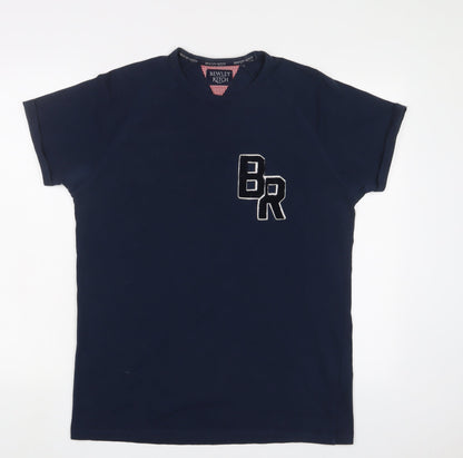 Bewley Ritch Mens Blue Cotton T-Shirt Size L Crew Neck - Logo, Embroidered