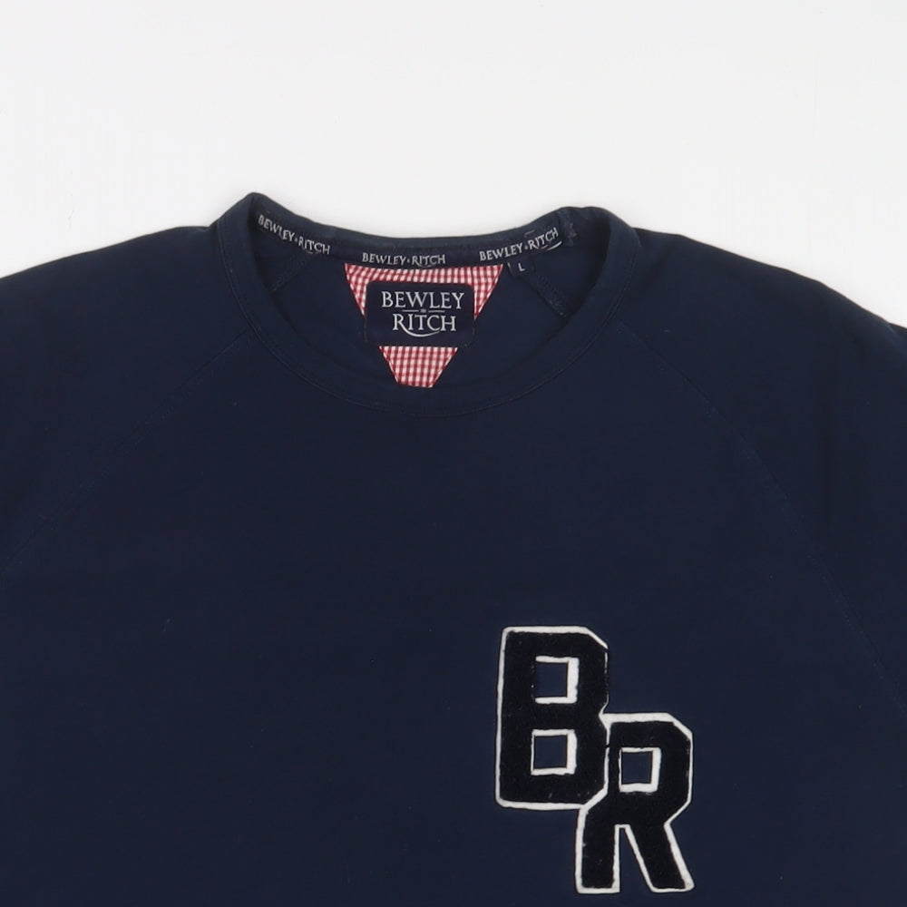 Bewley Ritch Mens Blue Cotton T-Shirt Size L Crew Neck - Logo, Embroidered