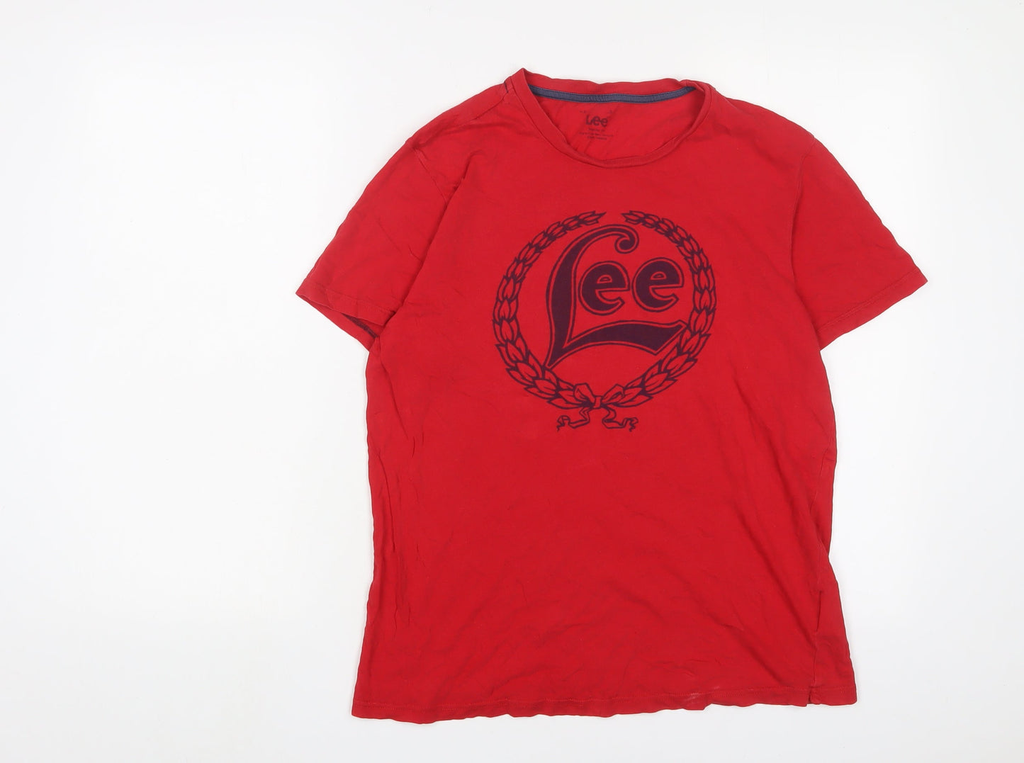 Lee Mens Red Cotton T-Shirt Size S Crew Neck - Logo
