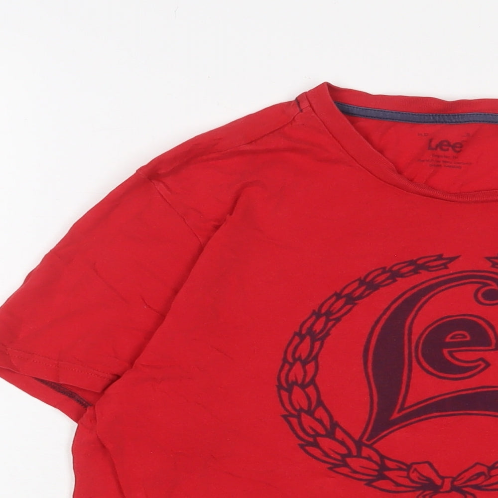 Lee Mens Red Cotton T-Shirt Size S Crew Neck - Logo