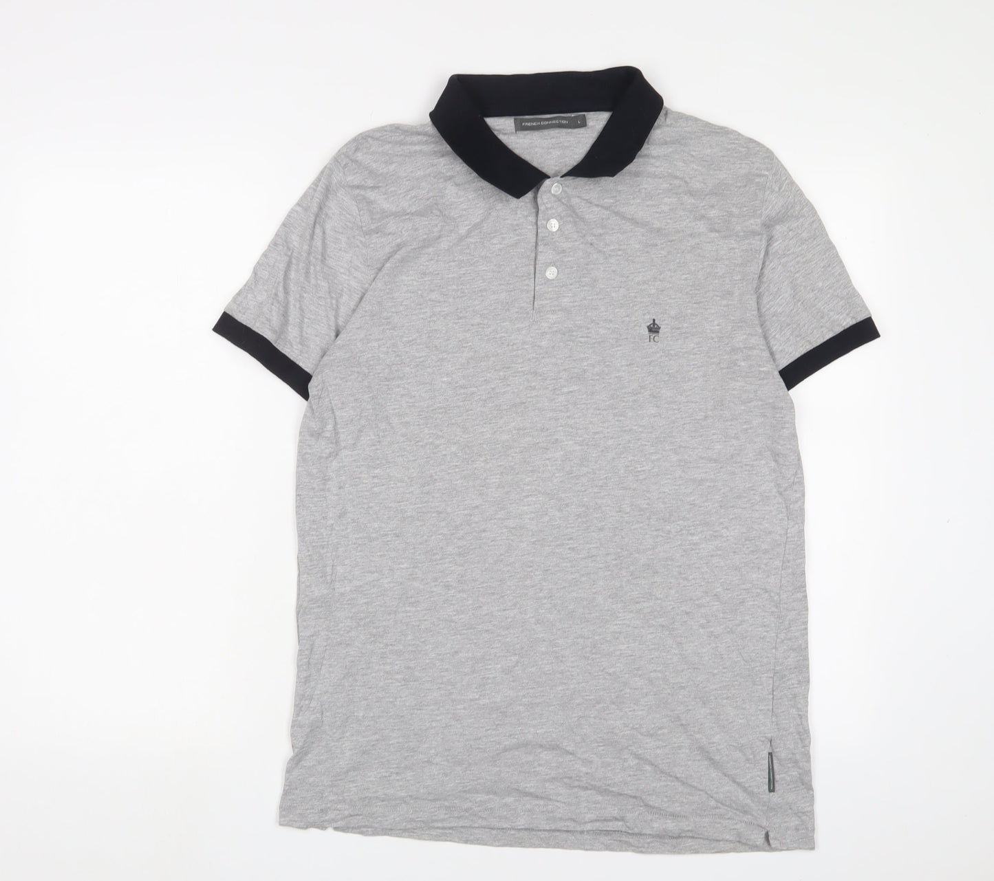 French Connection Womens Grey Cotton Basic Polo Size L Collared - Logo, Embroidered