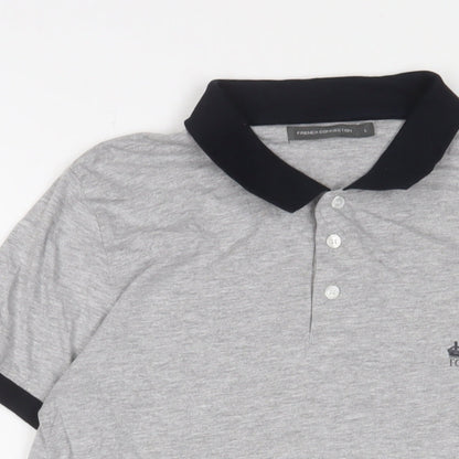 French Connection Womens Grey Cotton Basic Polo Size L Collared - Logo, Embroidered