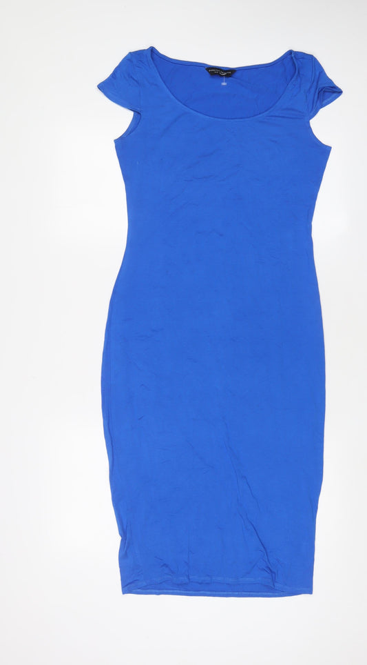Dorothy Perkins Womens Blue Viscose Bodycon Size 10 Scoop Neck Pullover
