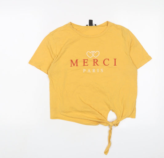 Womens UK Size 8 New Look Yellow Cropped T-Shirt