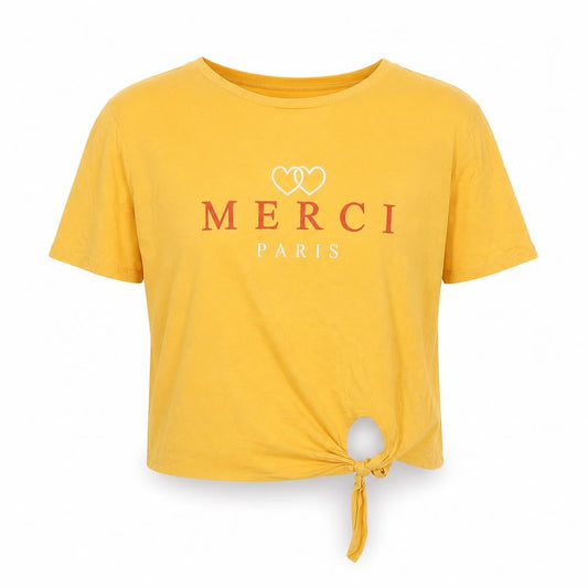 Womens UK Size 8 New Look Yellow Cropped T-Shirt