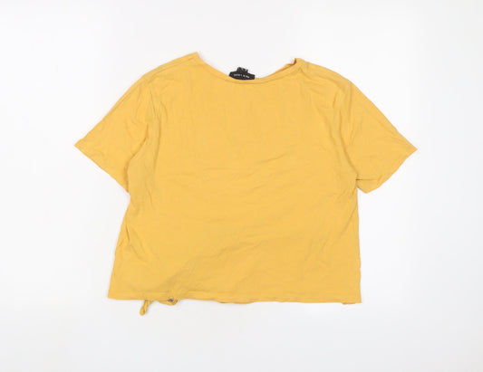 Womens UK Size 8 New Look Yellow Cropped T-Shirt
