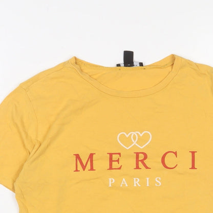 Womens UK Size 8 New Look Yellow Cropped T-Shirt