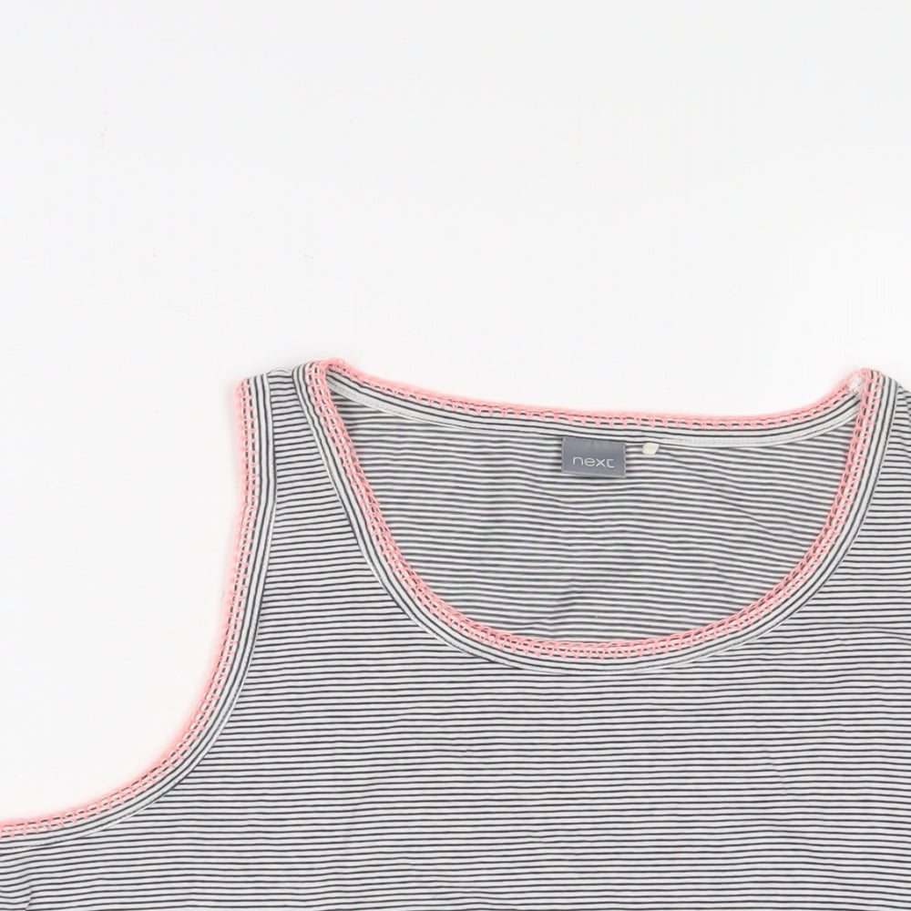 NEXT Girls Black Striped Cotton Basic T-Shirt Size 16 Years Scoop Neck Pullover - Tie Front