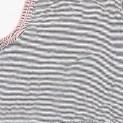 NEXT Girls Black Striped Cotton Basic T-Shirt Size 16 Years Scoop Neck Pullover - Tie Front