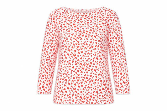 Marks and Spencer Womens Red Geometric Cotton Basic T-Shirt Size 8 Boat Neck - Hearts