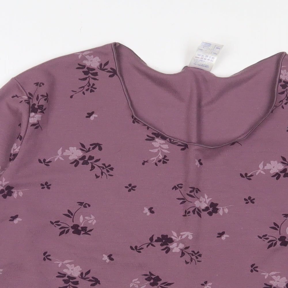 Damart Womens Orange Floral Chlorofibre Basic T-Shirt Size L Scoop Neck