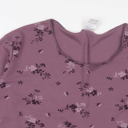 Damart Womens Orange Floral Chlorofibre Basic T-Shirt Size L Scoop Neck