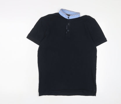Zara Mens Blue Cotton T-Shirt Size S Henley