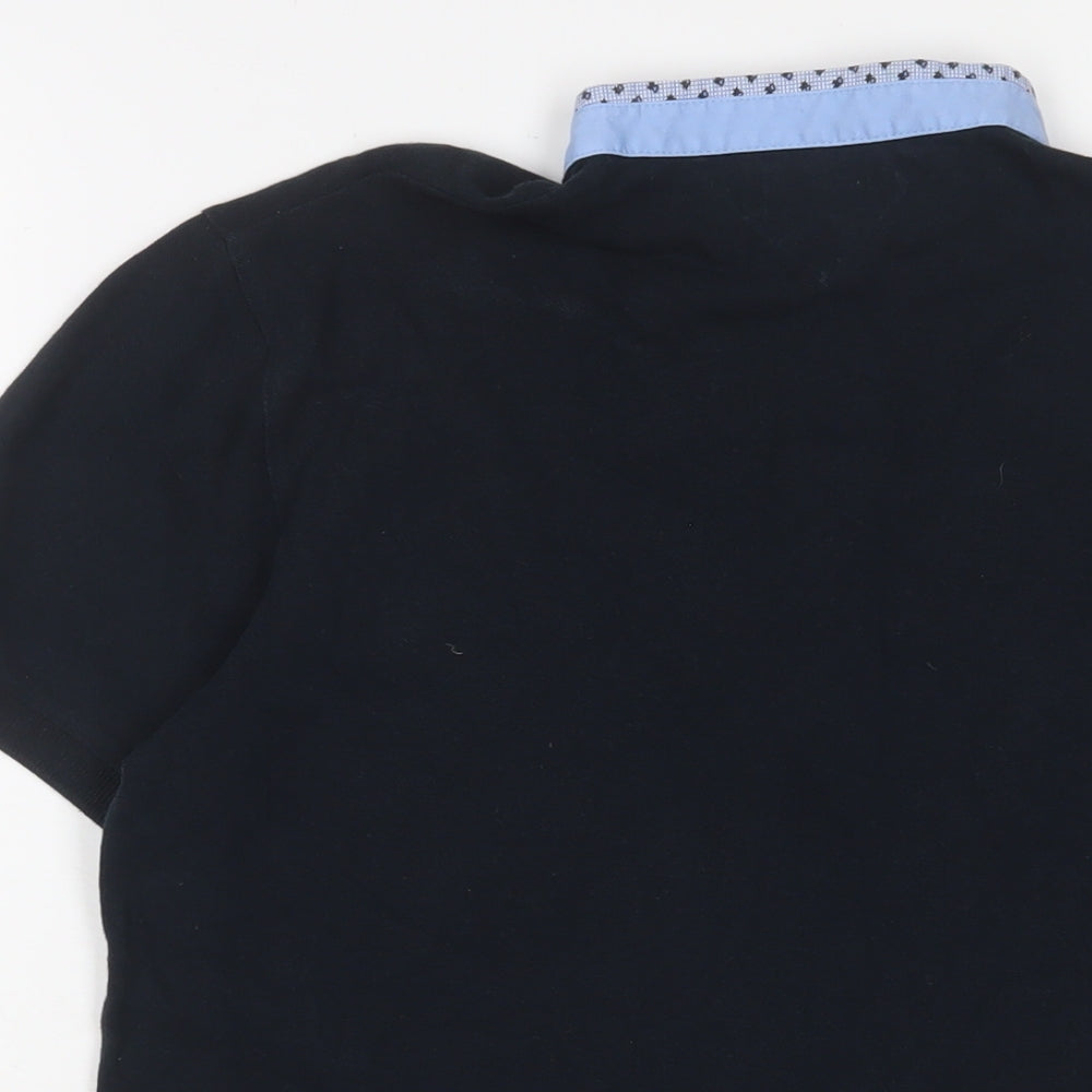 Zara Mens Blue Cotton T-Shirt Size S Henley