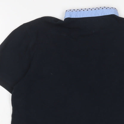 Zara Mens Blue Cotton T-Shirt Size S Henley