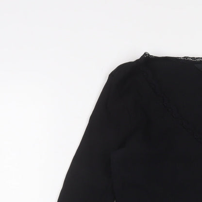 New Look Womens Black Cotton Bodysuit One-Piece Size 14 Snap - Lettuce Edging. Lace