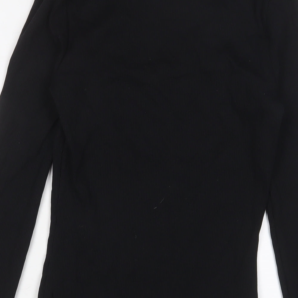 New Look Womens Black Cotton Bodysuit One-Piece Size 14 Snap - Lettuce Edging. Lace