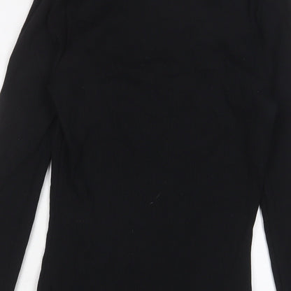 New Look Womens Black Cotton Bodysuit One-Piece Size 14 Snap - Lettuce Edging. Lace