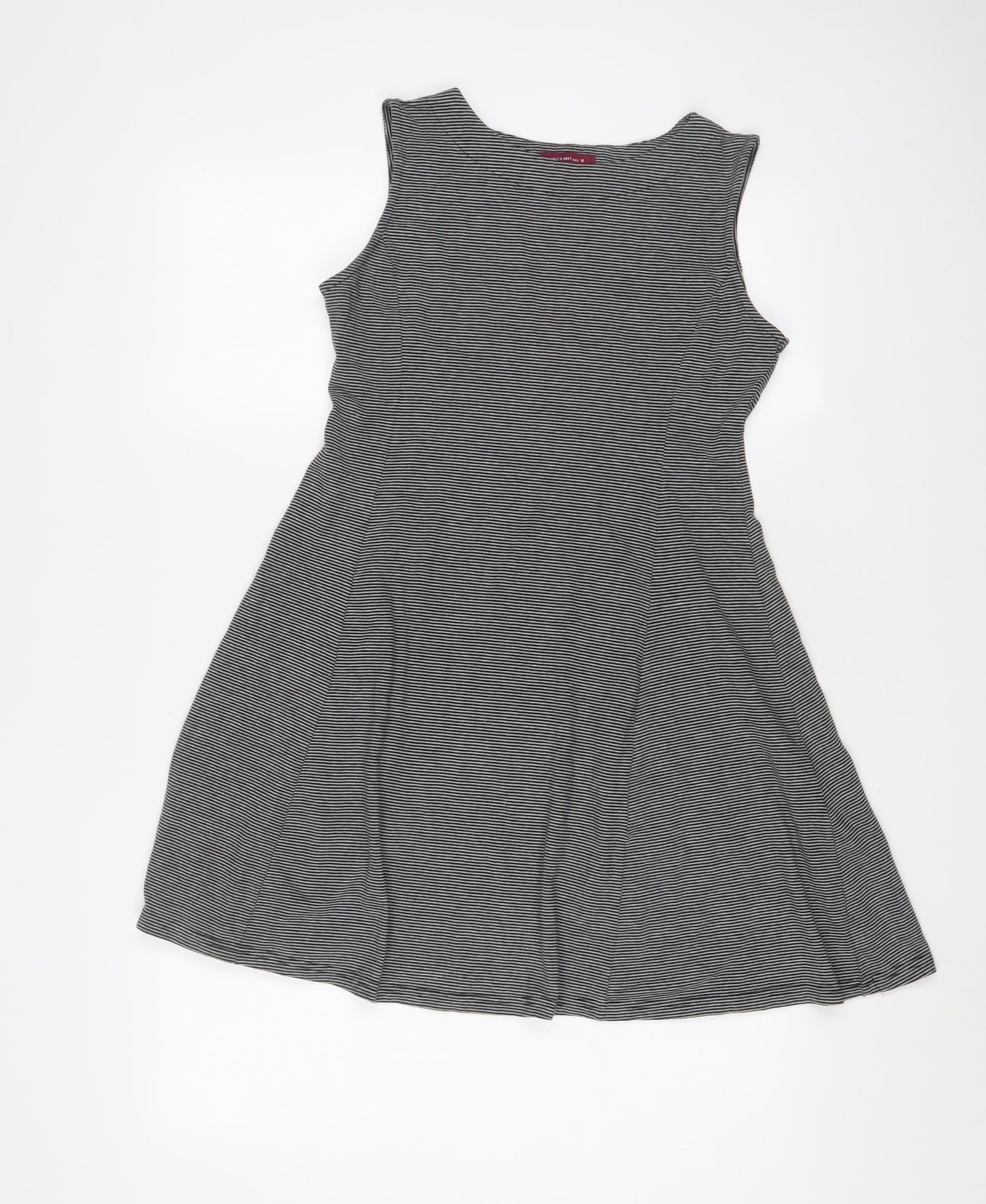 Navy & Navy Womens Black Striped Polyester Skater Dress Size M Boat Neck Pullover