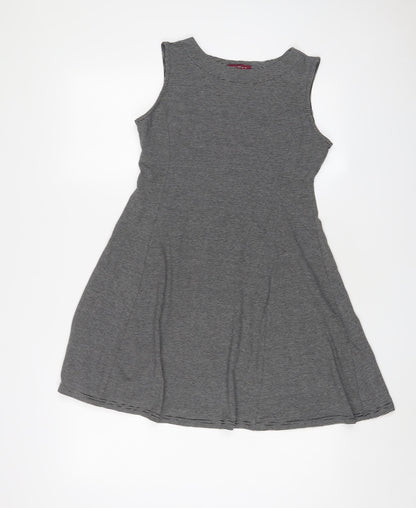 Navy & Navy Womens Black Striped Polyester Skater Dress Size M Boat Neck Pullover