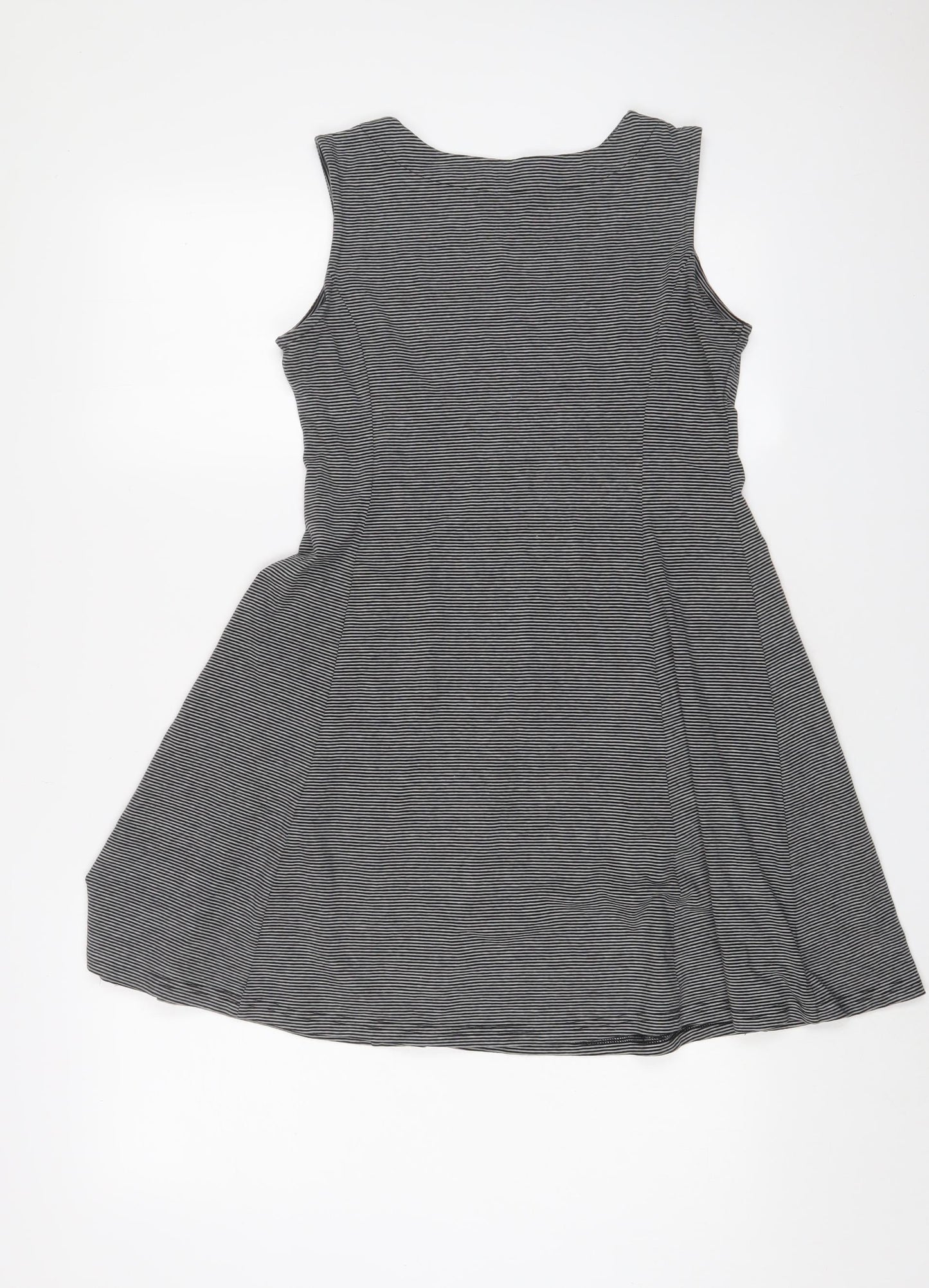 Navy & Navy Womens Black Striped Polyester Skater Dress Size M Boat Neck Pullover