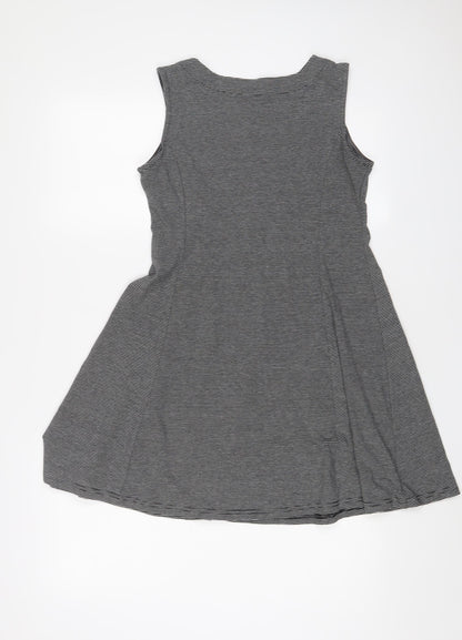 Navy & Navy Womens Black Striped Polyester Skater Dress Size M Boat Neck Pullover