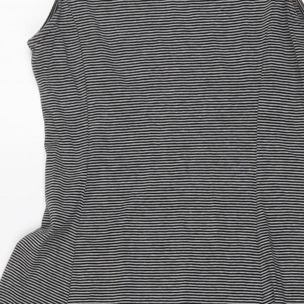 Navy & Navy Womens Black Striped Polyester Skater Dress Size M Boat Neck Pullover