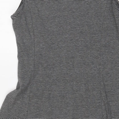 Navy & Navy Womens Black Striped Polyester Skater Dress Size M Boat Neck Pullover
