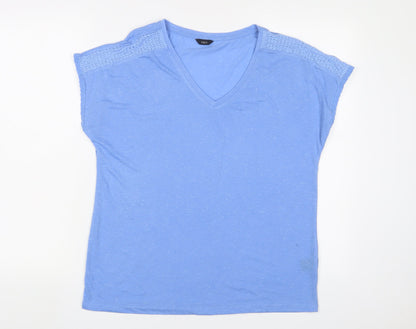 Womens UK Size 14 M&Co Blue Basic T-Shirt