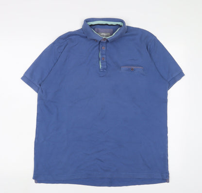 Peter Gribby Mens Blue Cotton Polo Size L Collared Button