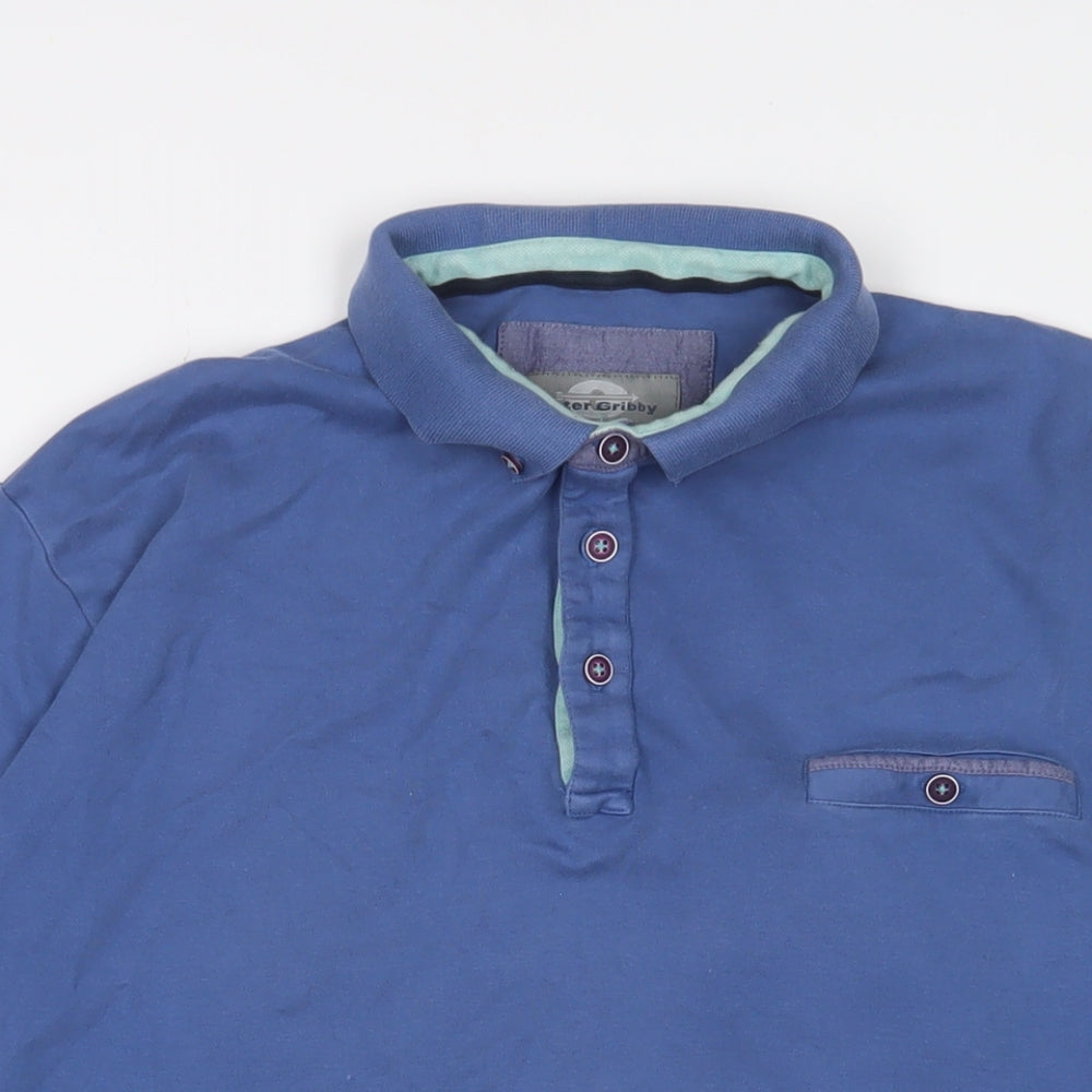 Peter Gribby Mens Blue Cotton Polo Size L Collared Button