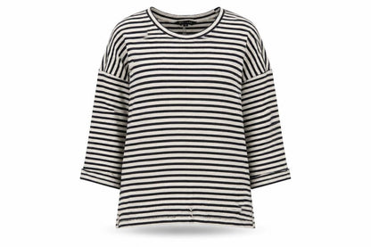 New Look Womens Black Striped Cotton Basic T-Shirt Size 8 Crew Neck - Stretch