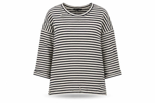 New Look Womens Black Striped Cotton Basic T-Shirt Size 8 Crew Neck - Stretch