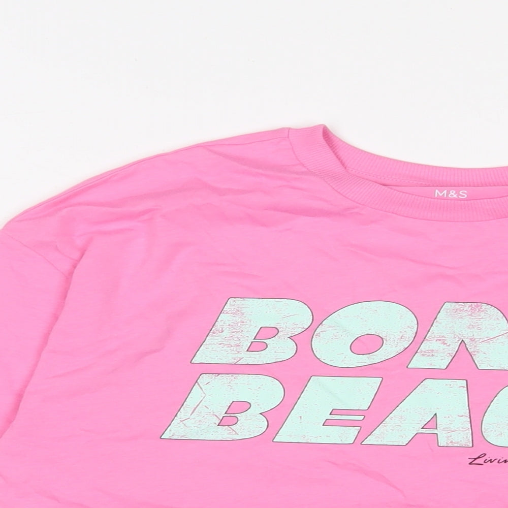 Marks and Spencer Girls Pink Cotton Basic T-Shirt Size 12-13 Years Crew Neck Pullover - Bondi Beach