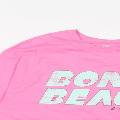 Marks and Spencer Girls Pink Cotton Basic T-Shirt Size 12-13 Years Crew Neck Pullover - Bondi Beach