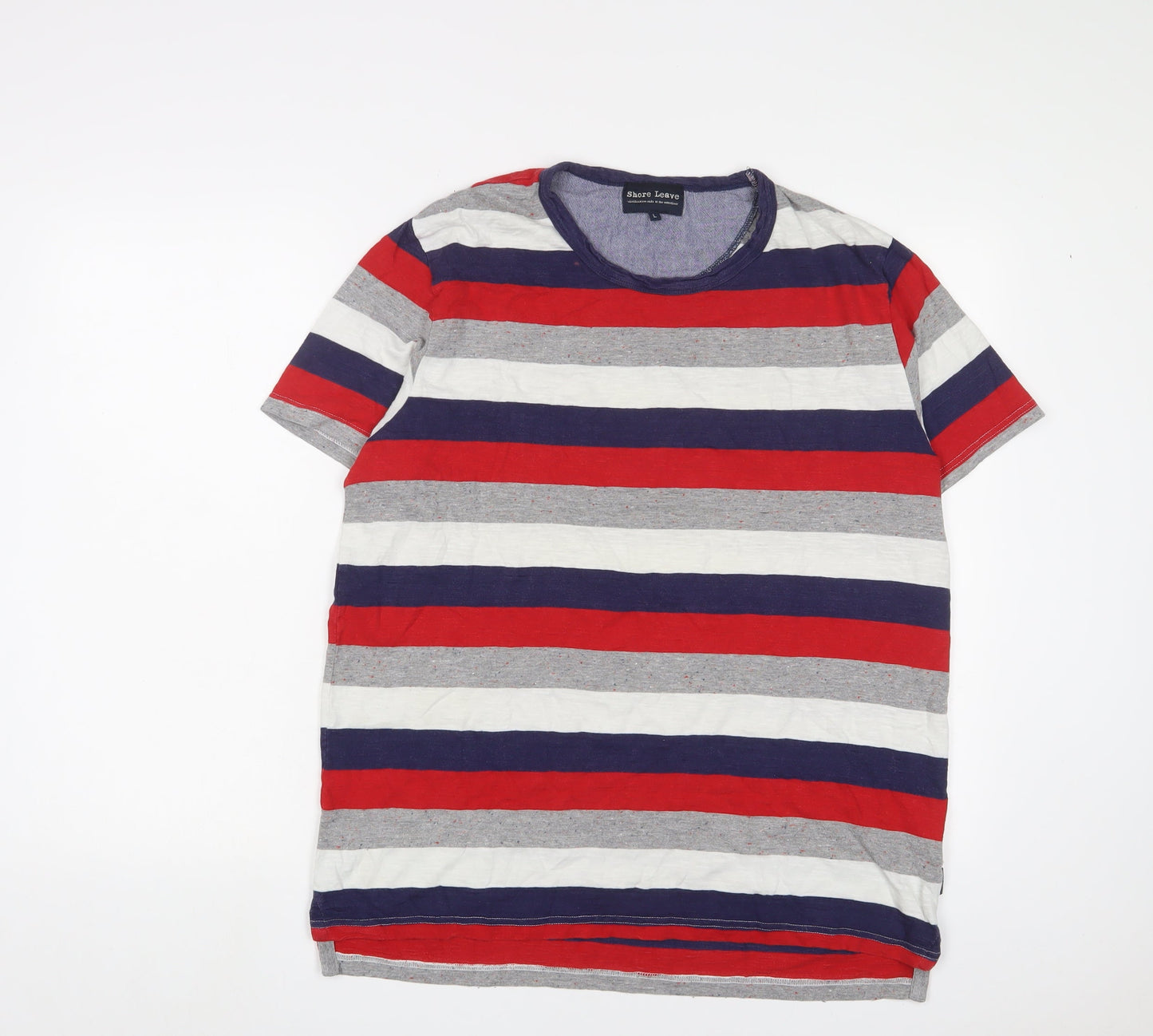 Shore Leave Mens Multicoloured Striped Cotton T-Shirt Size L Crew Neck