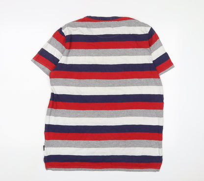 Shore Leave Mens Multicoloured Striped Cotton T-Shirt Size L Crew Neck