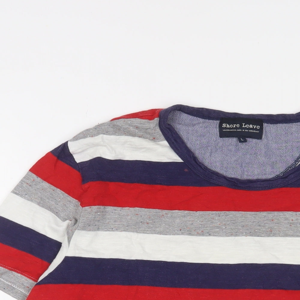 Shore Leave Mens Multicoloured Striped Cotton T-Shirt Size L Crew Neck