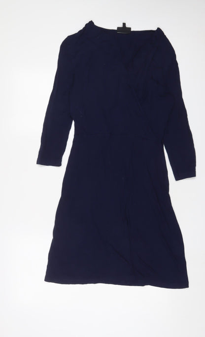 Warehouse Womens Blue Viscose A-Line Size 12 V-Neck Pullover