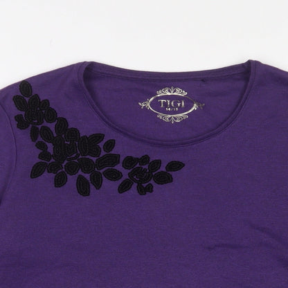 Womens UK Size 14 TIGI Purple Basic T-Shirt