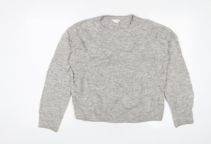 H&M Womens Grey Crew Neck Polyester Pullover Jumper Size XS - Beaded