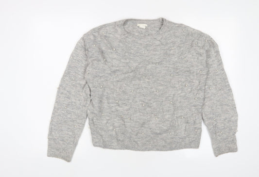 H&M Womens Grey Crew Neck Polyester Pullover Jumper Size XS - Beaded