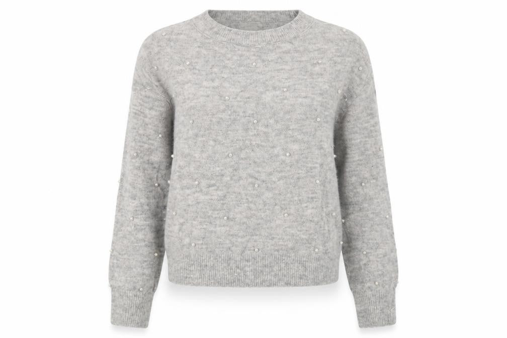H&M Womens Grey Crew Neck Polyester Pullover Jumper Size XS - Beaded