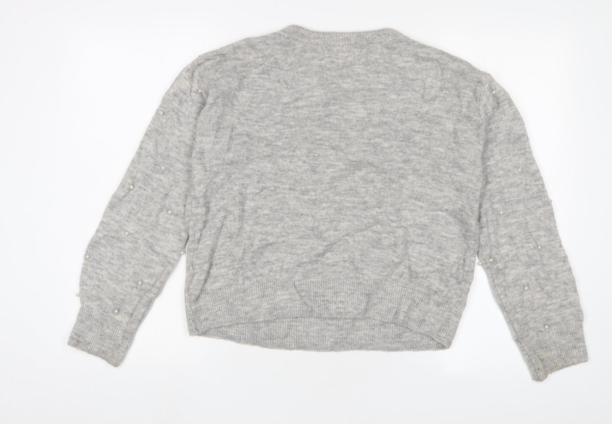 H&M Womens Grey Crew Neck Polyester Pullover Jumper Size XS - Beaded