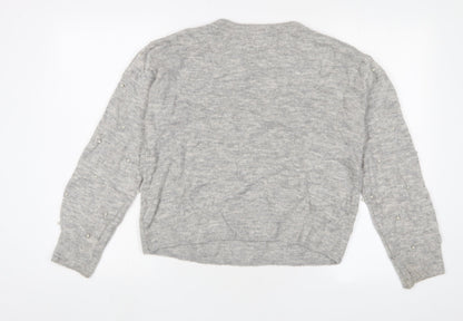 H&M Womens Grey Crew Neck Polyester Pullover Jumper Size XS - Beaded