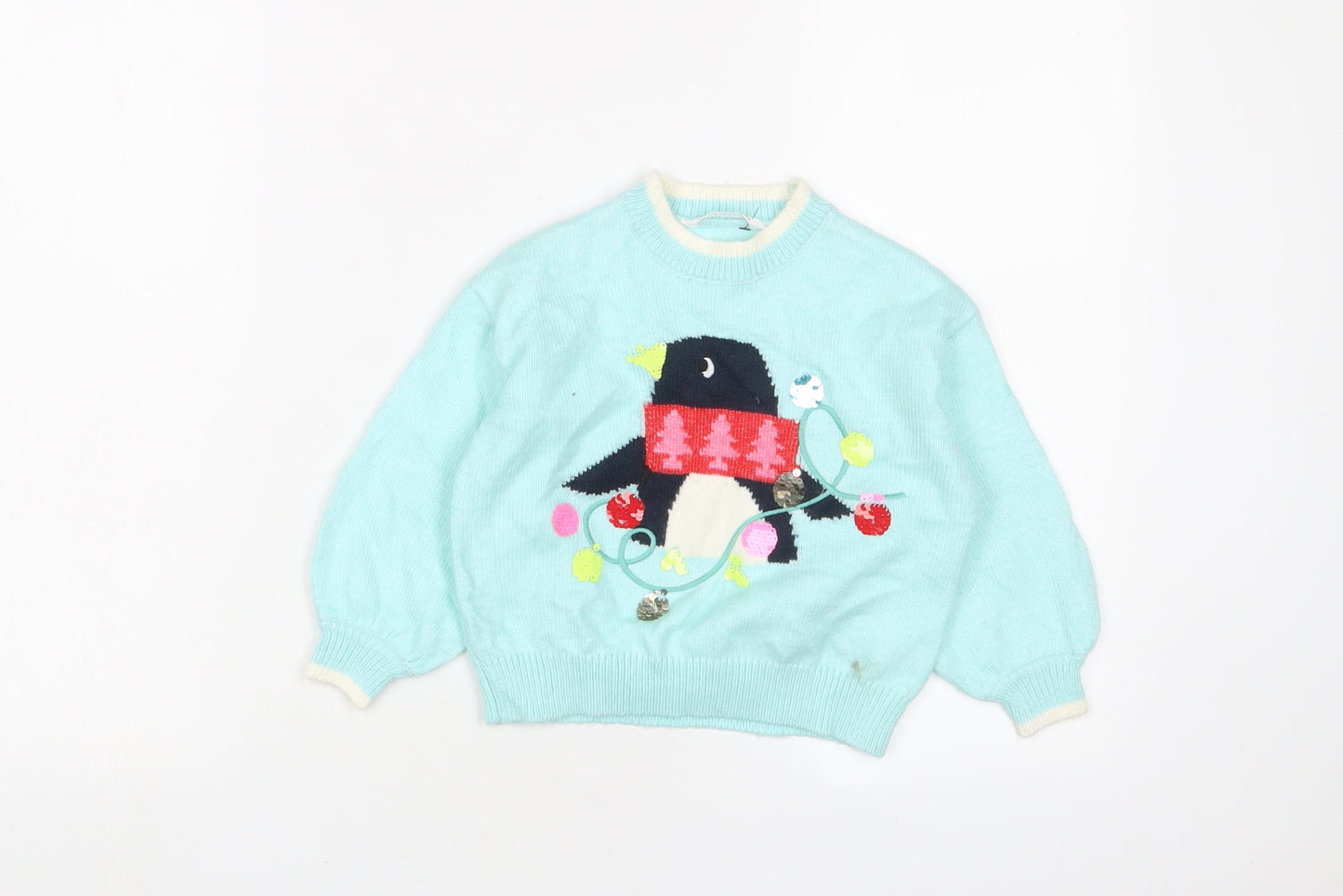 Marks and Spencer Girls Blue Crew Neck Polyester Pullover Jumper Size 2-3 Years Pullover - Christmas