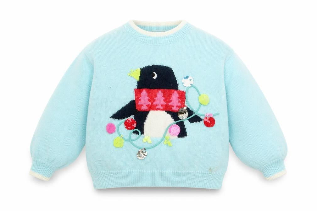 Marks and Spencer Girls Blue Crew Neck Polyester Pullover Jumper Size 2-3 Years Pullover - Christmas