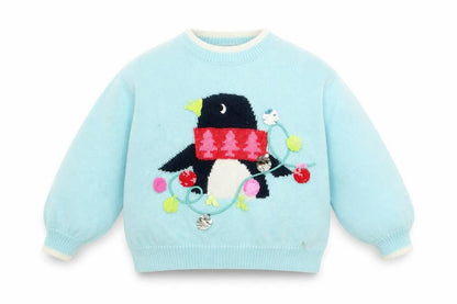 Marks and Spencer Girls Blue Crew Neck Polyester Pullover Jumper Size 2-3 Years Pullover - Christmas