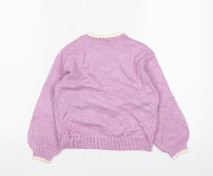 Marks and Spencer Girls Purple Crew Neck Polyester Pullover Jumper Size 5-6 Years Pullover - Christmas